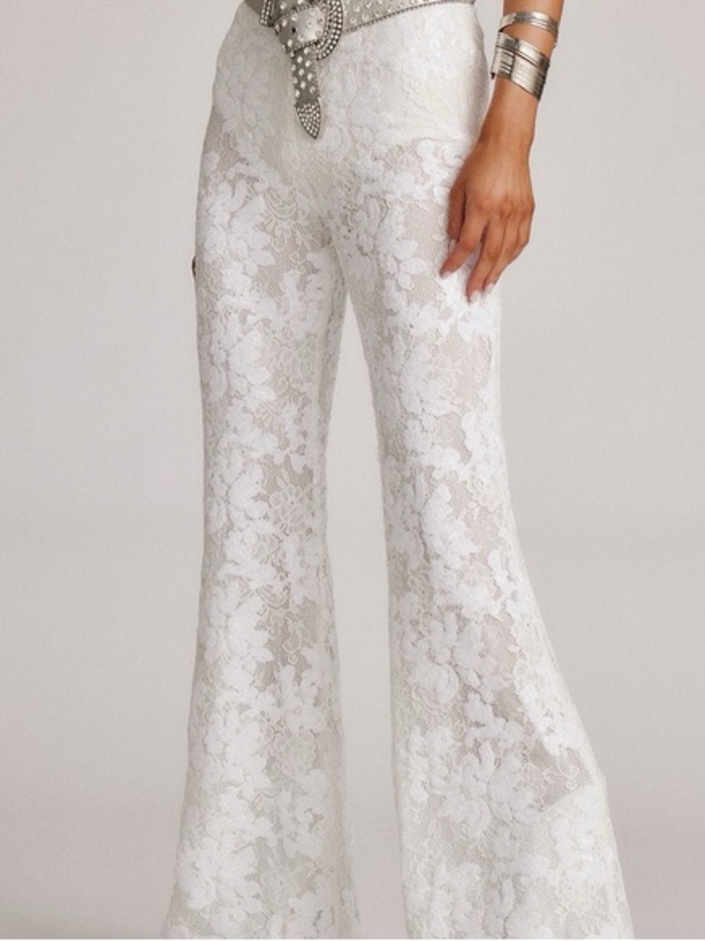 12th Tribe Maddox White Lace Flare Pants